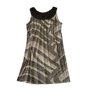 Dana Buchman Abstract Print Beaded Neckline Mini Dress. Black Cream XL #1087